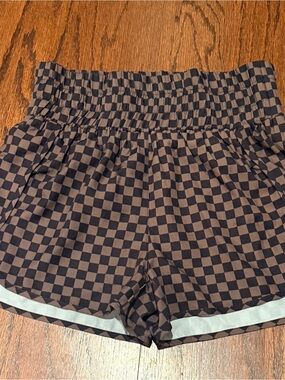 Pink Lily Brown and Black Checkerboard Athletic Shorts